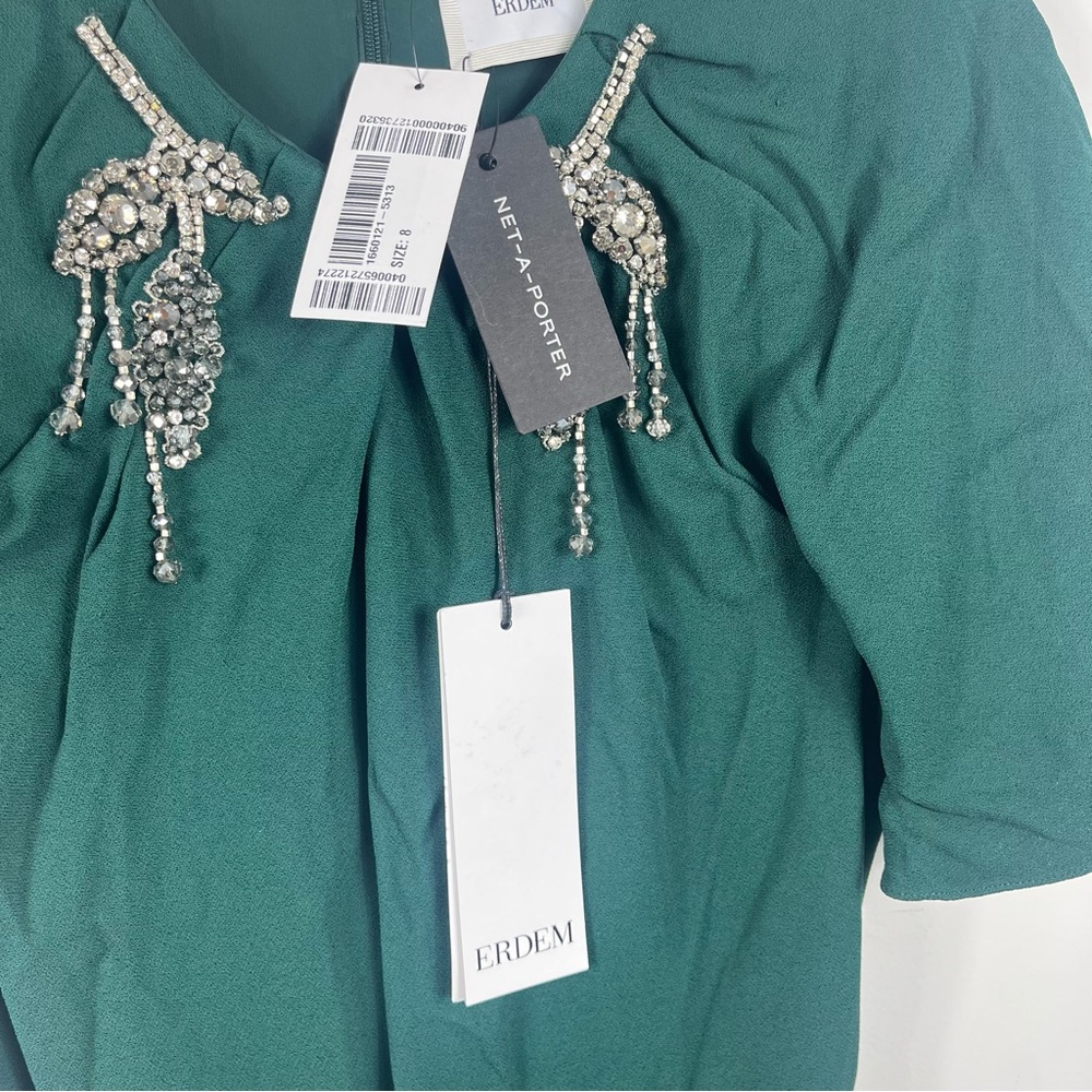 Erdem Tie-detailed Embellished Crepe Midi Dress Size 4 NWT Emerald Green - Picture 5 of 10